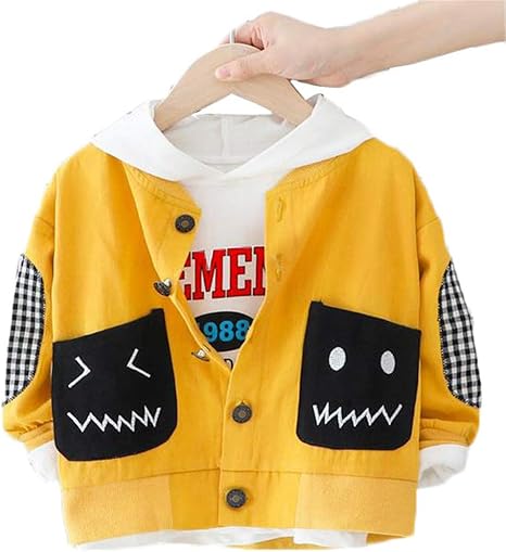 Amazon トナリ ボーイズ 長袖 ジャケット コート フードなし 子供服 可愛い ジュニア 男の子 0 1 2 3歳 ポケット付き モンスタープリント ファッション コート ジャケット 通販