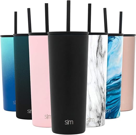 Amazon Com Simple Modern Classic Insulated Tumbler With Straw And Flip Or Clear Lid Stainless Steel Water Bottle Iced Coffee Travel Mug Cup 24oz Lid Flip Midnight Black Kitchen Dining