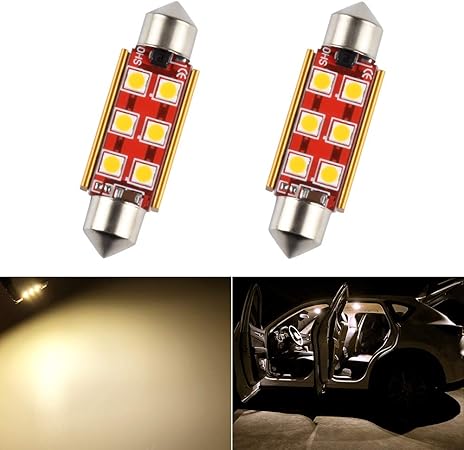 Amazon Futwod T10 41 Led ルームランプ 電球色 Ledバルブ T10 41mm Led ルーム バルブ 車内灯 トランクライト ナンバー灯 12v 24v 車用 C5w Ledライト Led電球 ウォームホワイト 暖かい白 3030smd 6連 キャンセラー内蔵 無極性 両口金 2個セット