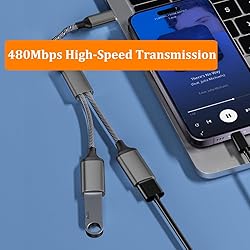 USB C Male to Dual USB Female Adapter, USB