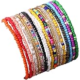 Fuqimanman2020 17Pcs Elastic Beaded Handmade Bracelets Bohemian Stackable Beaded Stretch Bracelets Colorful Rainbow Seed Beach Anket Bracelet Set Summer Jewelry for Women