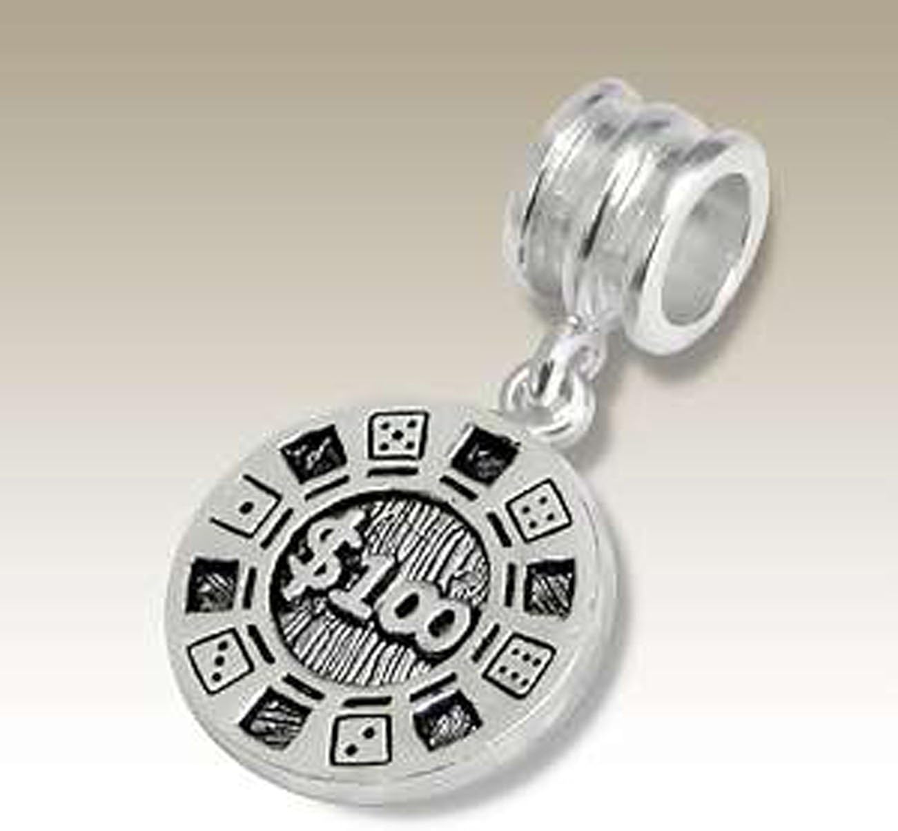 Sterling Silver Poker Chip 100 Bead Charm, Sterling Silver