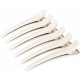 AIMIKE 4.8" Hair Clips for Styling, No-Crease Duckbill Clips, 6-Pack | Built-in silicone band for a secure, no-slip hold. Great for styling, makeup, blow drying, and rollers. desert titanium