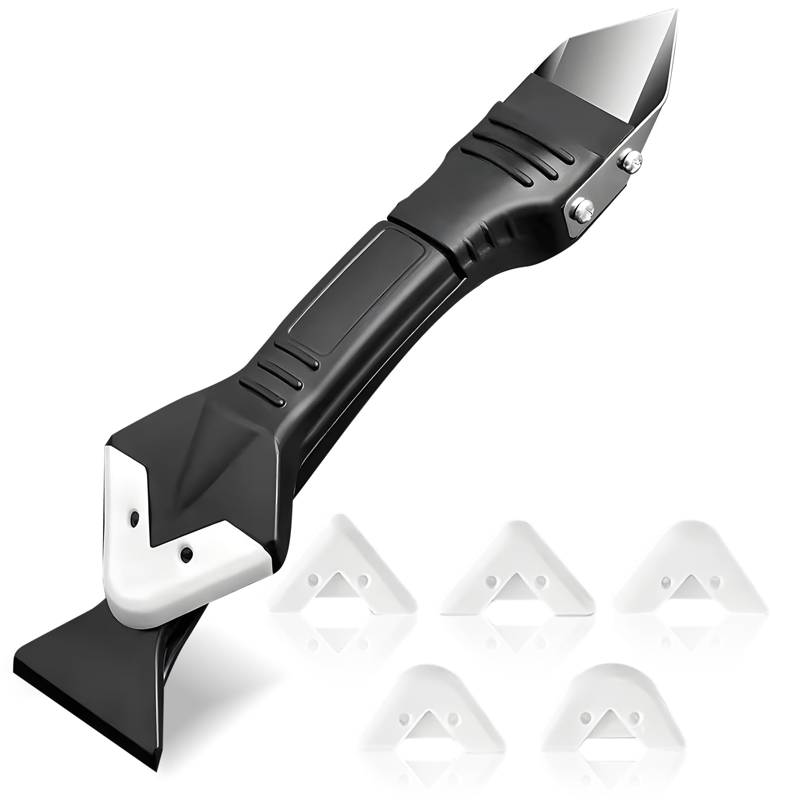 AFIODA 3-in-1 Silicone Caulking Tool Kit - Remover, Grout Scraper & Smoothing Tools with 4 Replaceable Pads for Kitchen, Bathroom and Floor Sealing