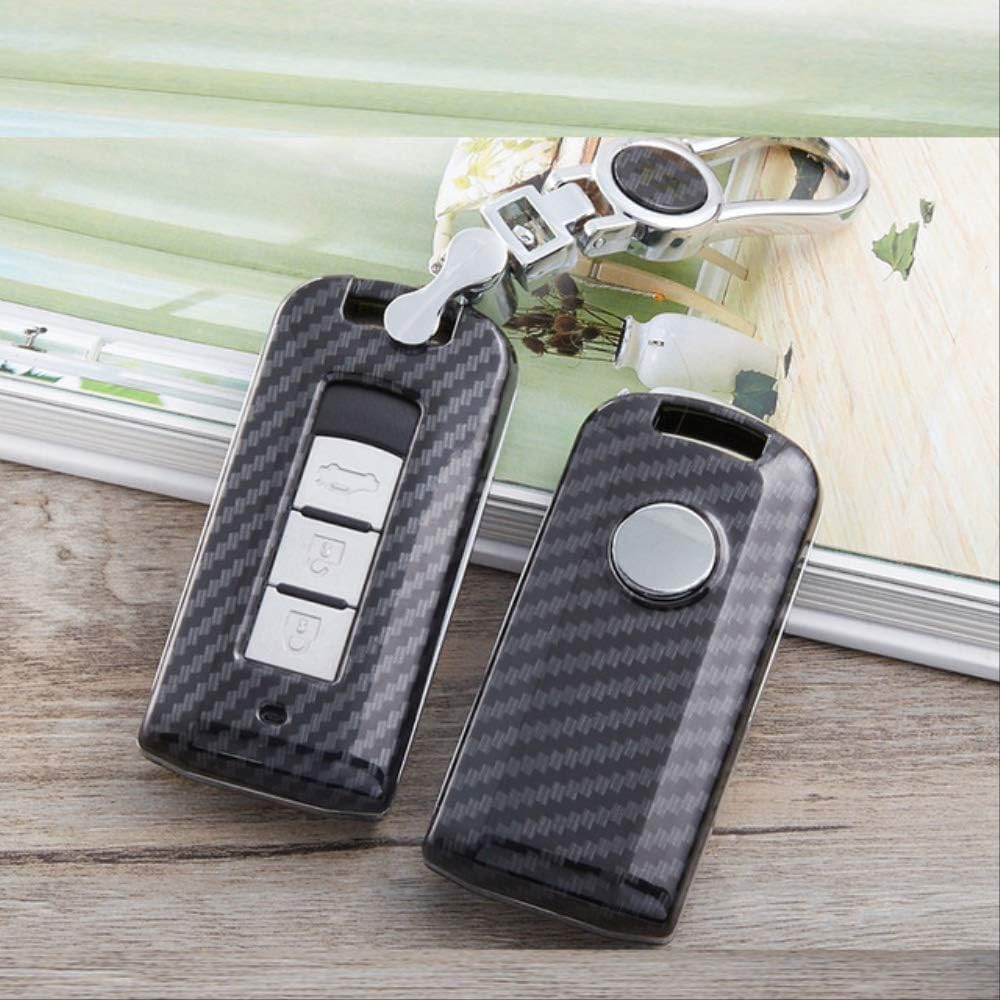 XTQDM Car key shell,For Carbon Fiber Car Key Case For Mitsubishi Outlander Lancer 10 Pajero Sport Asx Rvr L200 Smart Remote Fob Cover Auto Keychain Black