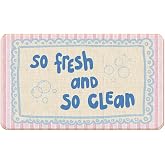 Chicimln Preppy Bathroom Decor Mat, Pink and Blue Striped Non-Slip Linen Doormat Outdoor Indoor Entrance, So Fresh and So Clean Welcome Mats Rugs for Girls Bathroom Washroom, 17x30 Inch