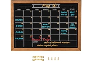 Umtiti Calendar Chalkboard, 10.6" * 14.6", Magnetic Surface Rustic Brown Solid Pine Wood Frame Chalk Board for Planning/Schoo