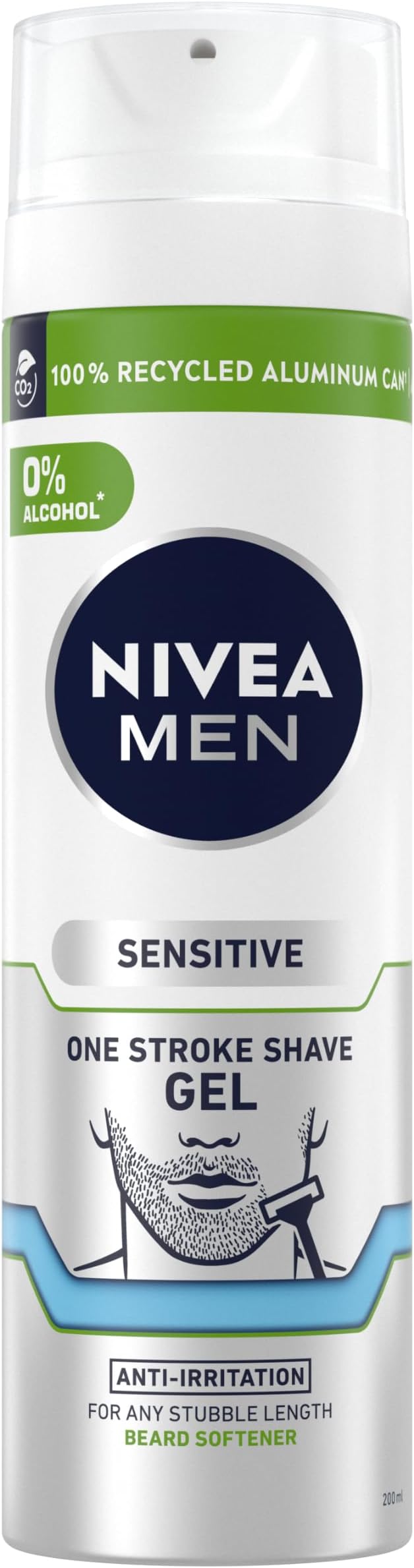 NIVEA MEN Sensitive One Stroke Shave Gel 200ml Chamomile Vitamin E Beard
