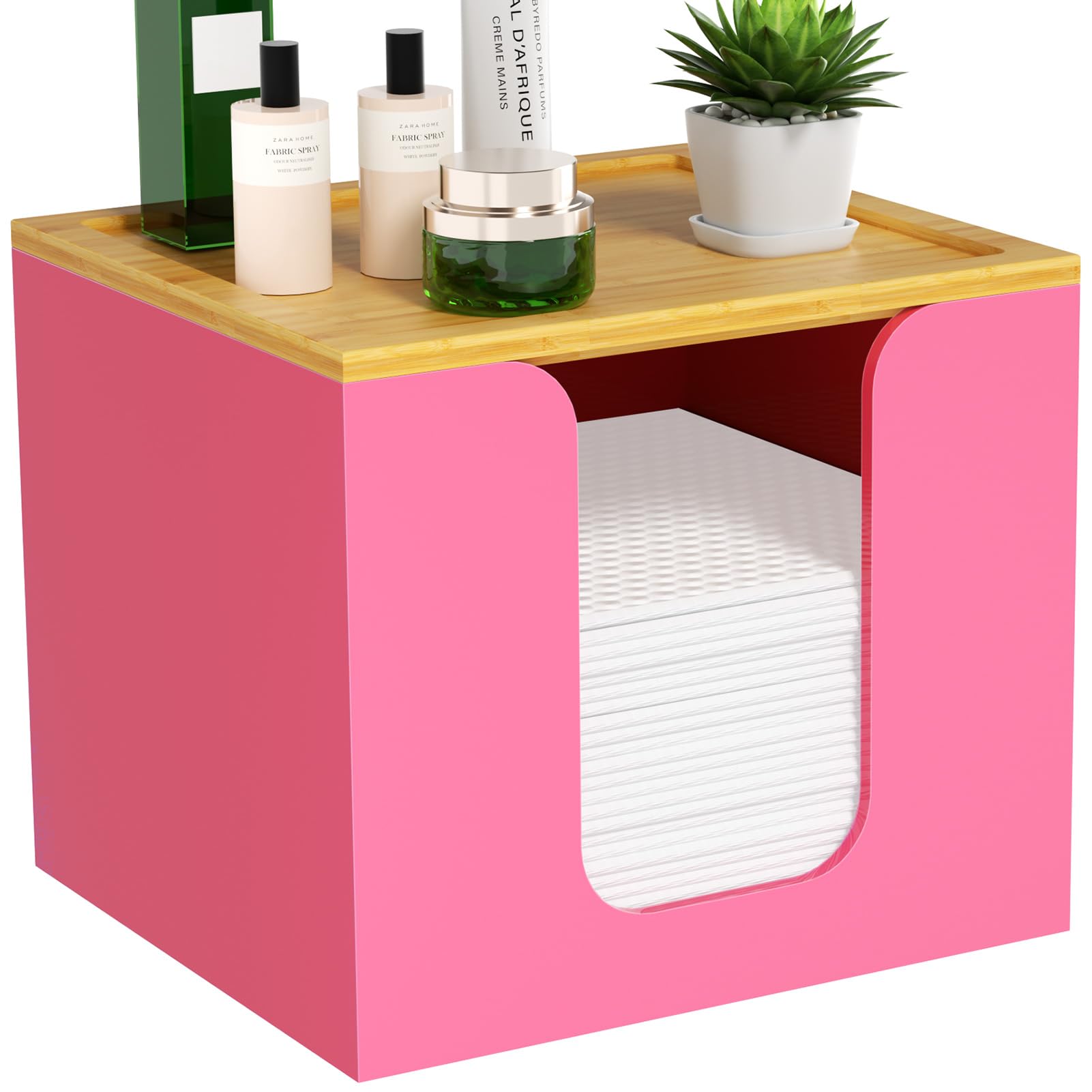 Photo 1 of VITVITI Disposable Face Towel Holder Box, Acrylic Facial Towel Container for XL Clean Skin Club, Large Disposable Face Towels Storage with Bamboo Lid, for Bathroom, Vanity Makeup, Pink