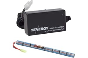 Tenergy Airsoft Battery 9.6V 1600mAh NiMH Stick Battery High Performance Stick Type Batteries w/Mini Tamiya Connector for Airsoft Gun + 8.4V-9.6V NiMH Battery Charger w/Mini Tamiya Connector