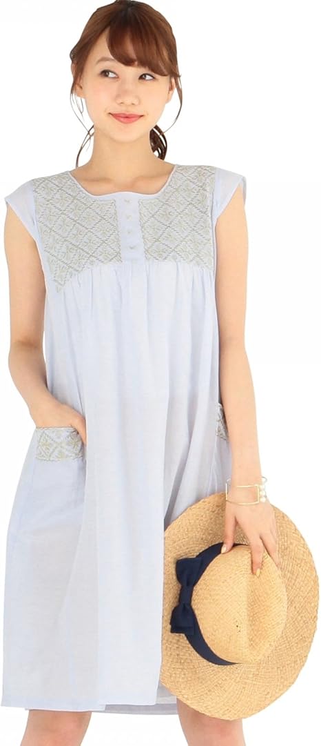 Amazon アナザーエディション Another Edition Ne Quittez Pas刺繍ノースリーブワンピース N Q P Embr Nsl Op Lt Blue 71 フリー ワンピース チュニック 通販