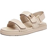Rihero Women's Flat Sandals Comfort Adjustable Double Strap Slip on Leather Footbed Nude Sandals with Back Strap Size 11