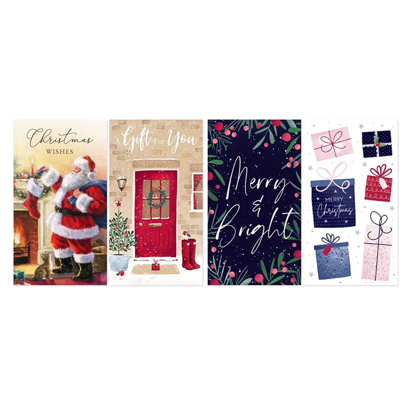 4 Assorted Christmas Money Envelopes Gift Card Voucher Wallet Envelopes with Christmas Card | Christmas Greeting Cards Decoration Party Favours