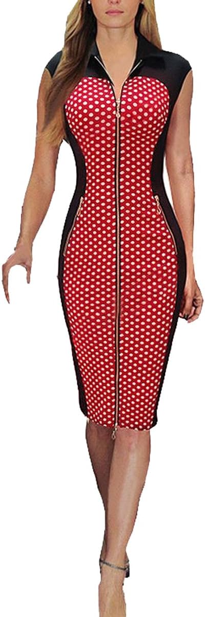 REPHYLLIS Women Vintage Zipper Cocktail Party Work Casual Pencil Dress