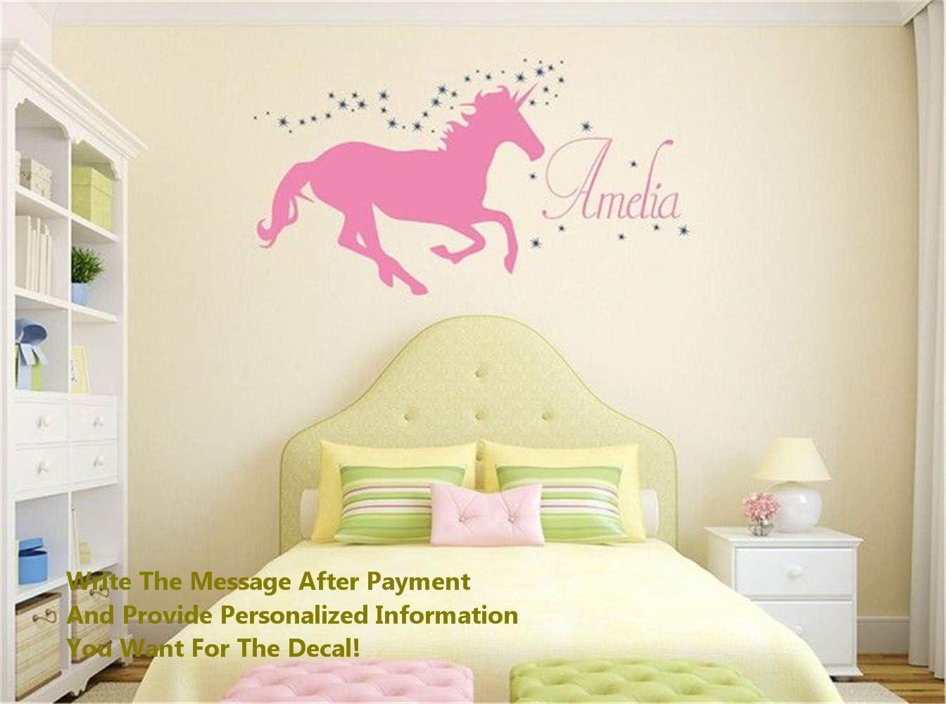 Wall Planet Stickers Unicorn with Customised Name Wall Decal for Nursery Kids Room Girls Boys Room