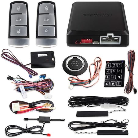 Amazon Easyguard Ec002 V0 Ns Pke プッシュ エンジン スタート ストップ ボタンと車の警報 システム リモート エンジン スタート オートロック ロック解除 車のドア ショック センサー警告 タッチ パスワード キーパッド ホッピング コード カーアラーム 車 バイク