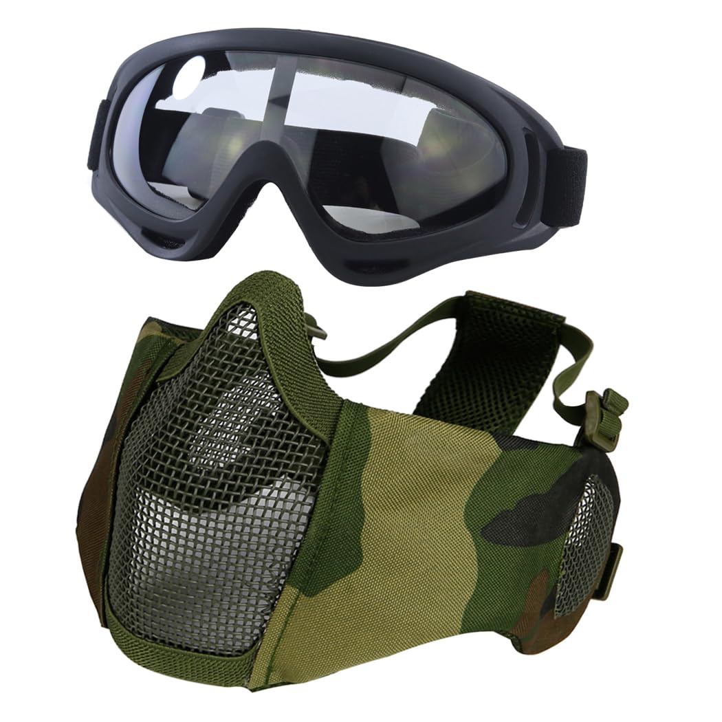 Yzpacc Airsoft Mask with Goggles, Foldable Half Face Airsoft Mesh Mask with Ear Protection for Paintball Shooting Cosplay CS Game (WL) โ image 1