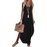 WIHOLL Summer Dresses for Women Spaghetti Strap Maxi Dress Scoop Neck Casual Boho Sundresses Beach Vacation Outfits Pockets