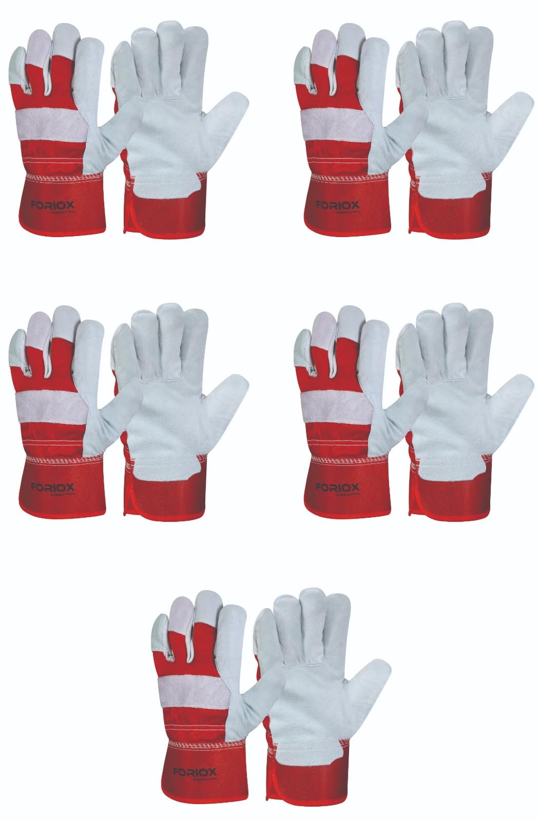 Foriox International Split Leather Work Gloves, Heavy Duty Thorn Proof Gardening Gloves for Digging, Weeding, Planting and Construction Working Pruning & Rigger Tasks (Pack of 5 (Red))