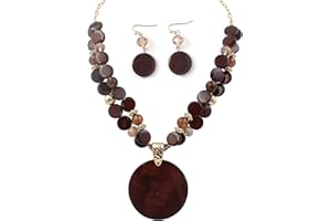Xalroco Layered Beads Statement Fashion Necklace Chunky Jewelry Set Big Colorful Glass Stone Circle Shell Pendant Choker Necklace and Earring Set for Women