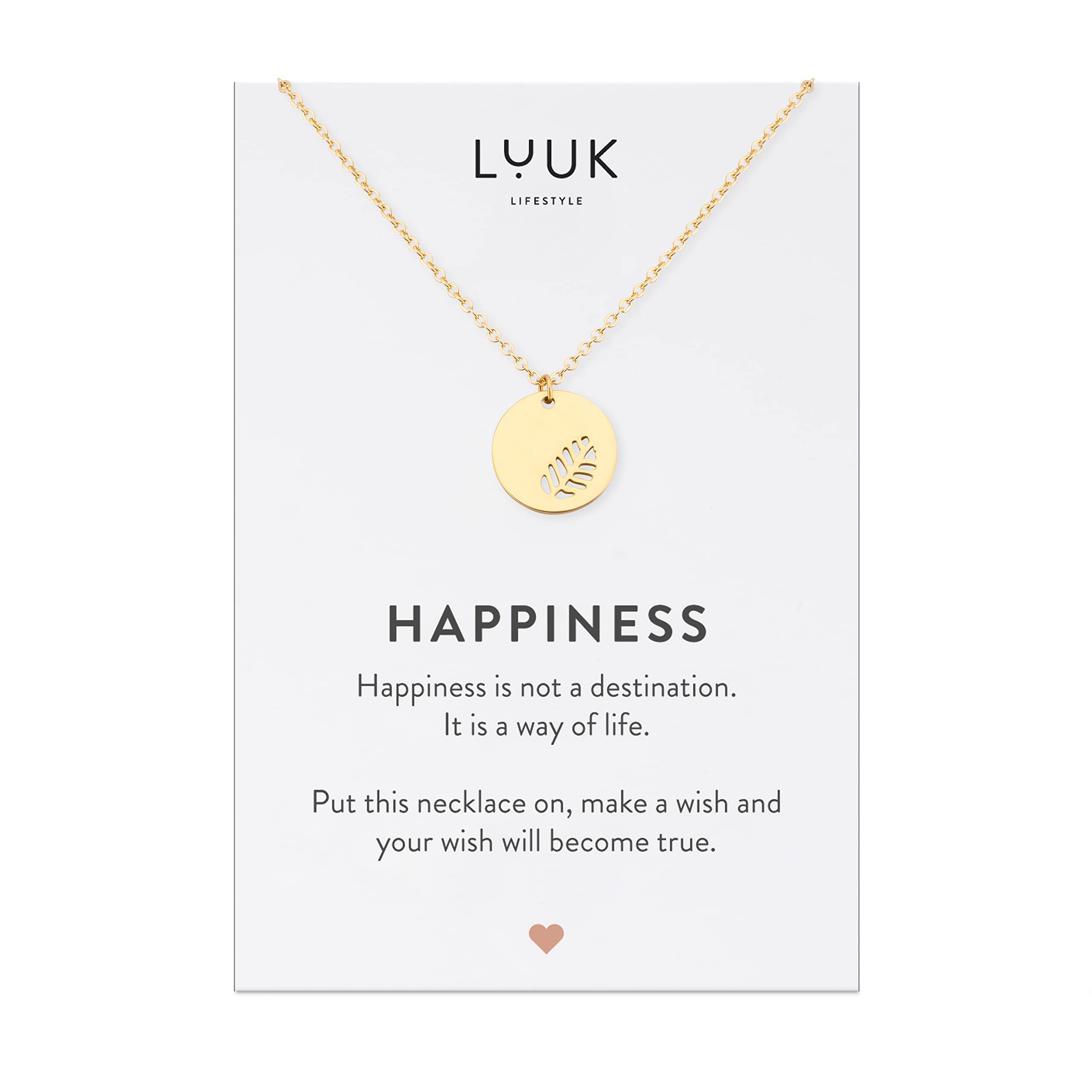 LUUK LIFESTYLE Stainless Steel Pendant Necklace for Women Waterproof Adjustable 50cm Chain Modern Necklace Gift for Her Gold Leaf