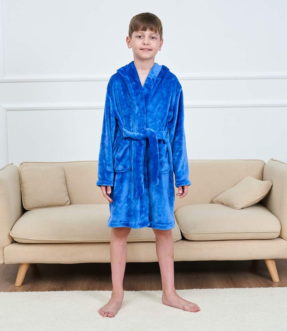 Tunoluker Boys Bathrobes, Toddler Kids Hooded Robes Soft Plush Fleece Pajamas Sleepwear for Boys & Girls: Clothing