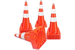 STRLON Traffic Cones 28 inch Orange 12 Pack with Reflective Collars Fit Parking Lot,Driveway Road Traffic Control Construction Safety Cones