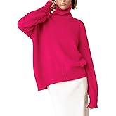 YKR Women's Turtleneck Sweater Chunky Long Sleeve Knitted Pullover High Low Hem Sweater Jumper Top Red XL