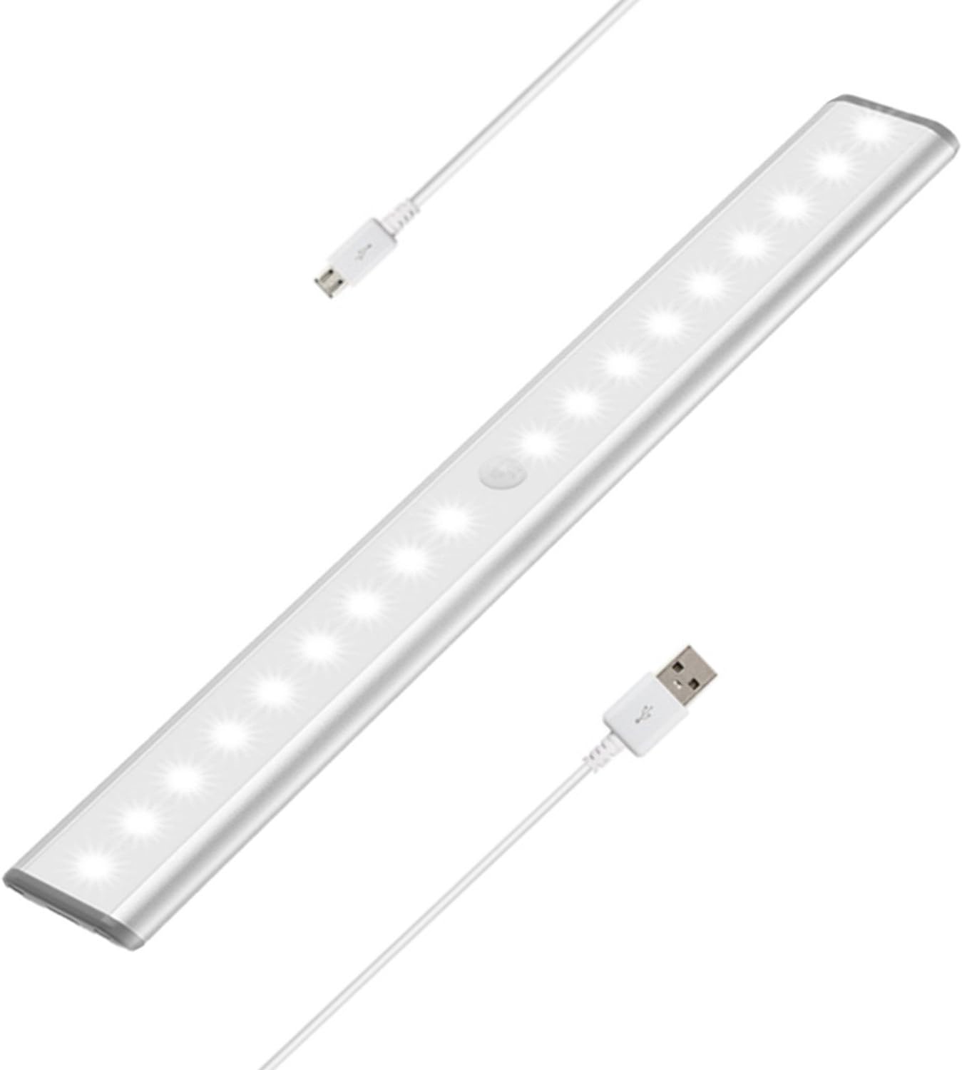 Motion Sensor Activated Closet Light Stick-on Anywhere Wireless Portable Under Cabinet Lights Little Tape Lights Step Lights Wall Lamps in Rechargeable Battery Magnetic for Closet,Cabinet (Silver-L)