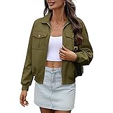 AMZANGEL Women's Crop Zip Up Bomber Jacket Long Sleeve Collar Ribbed Hem Oversize Casual Jackets Cotton Tencel Chest Pockets