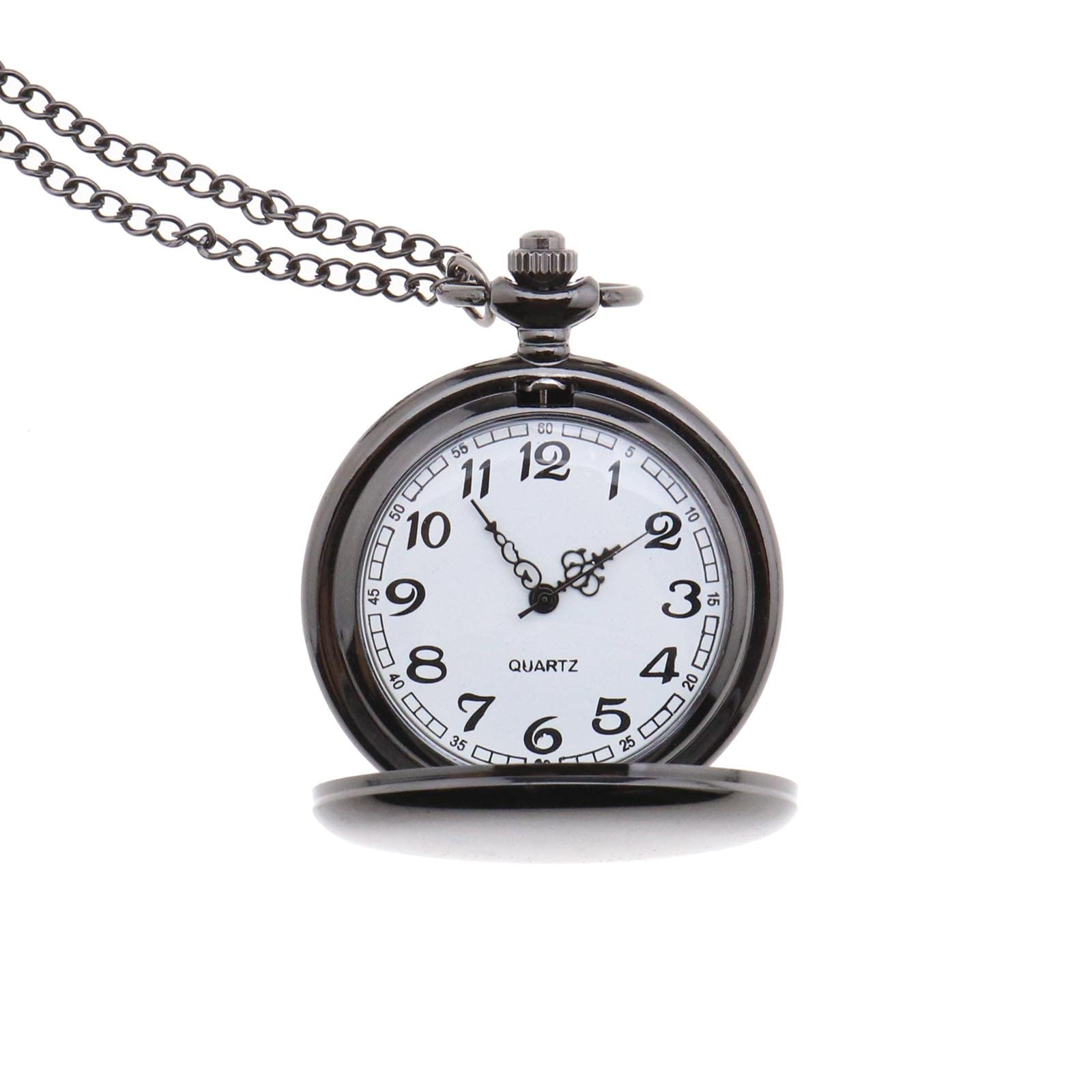 ECSiNG Pocket Watch Vintage Smooth Polished Quartz Classic Arabic Numerals Pocket Watch with Thin Chain for Men Women Birthday Anniversary Day Valentine’s Day Black