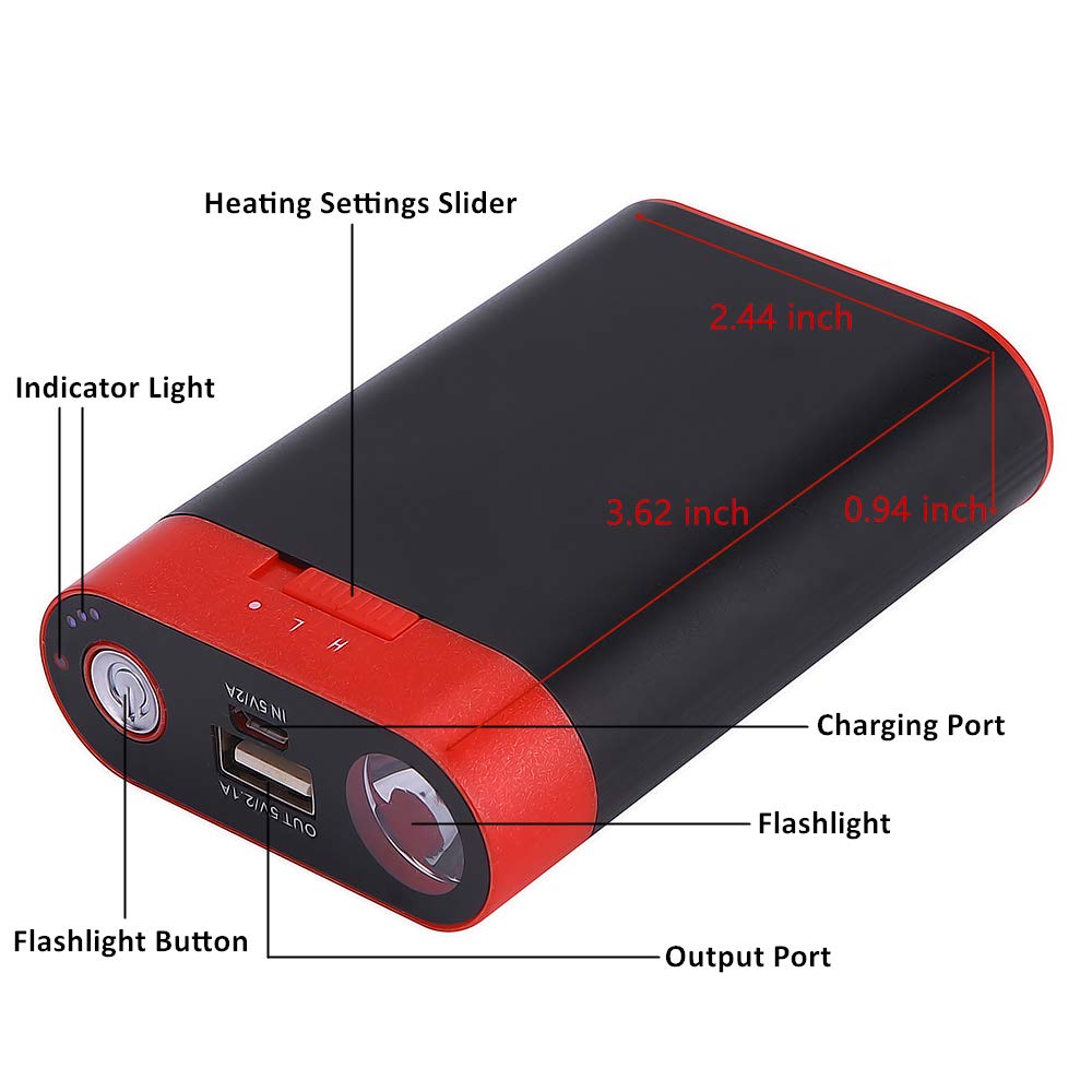 Alfway Rechargeable Electric Hand Warmer with 7800mAh USB Power Bank & Flashlight, Suitable for Chilly Outdoor Activities, Cold Weather, Snowfield Sports, Men/Women/Kids/Elders (Black)