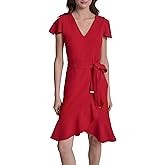 DKNY Womens Short Sleeve V-Neck Belted Mini Dress