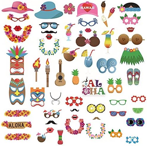 Photo Booth Props Personalized Luau Hawaiian Photo Booth Prop Kit For Bachelorette Party Wedding Graduation Tropical Summer Pool Kids Girl Birthday Baby Shower Party Decorations Supplies 60 Pack