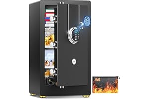 ACAITED 23.62" Tall Biometric Safe Box with Fireproof Waterproof Bag, 2.6 Cuft Fireproof Safe Large Document Storage Anti-Theft Dual Alerts, Mute Mode, Digital Security for Business