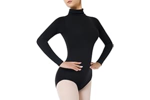 BAKPH Women's Dance Ballet Leotard Turtleneck Long Sleeve Leotard with Durable Snaps