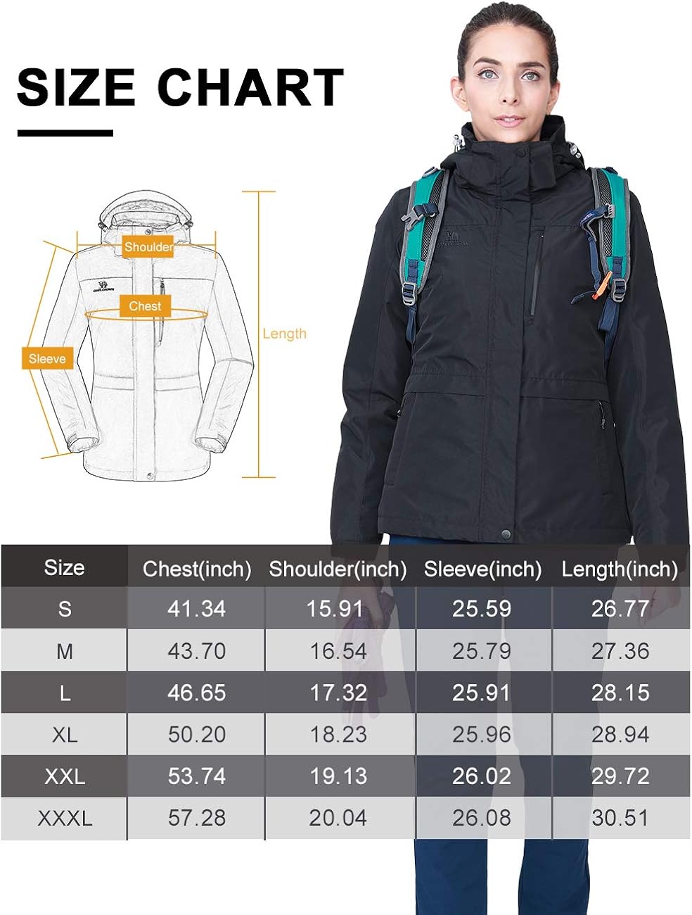 CAMEL CROWN Women's 3-in-1 Waterproof Ski Snow Jacket Hooded Winter Coat with Puffer Liner: Clothing