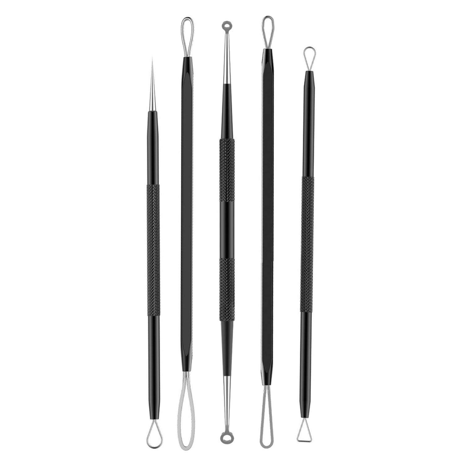 Blackhead remover,Acne treatment,Pimple Popper,Face Skin Care Kit,Professional Comedone Blemish, Zit, Whitehead Scar Extractor, 5 Piece Surgical Grade Stainless Steel Tools & Travel Case (black): Beauty