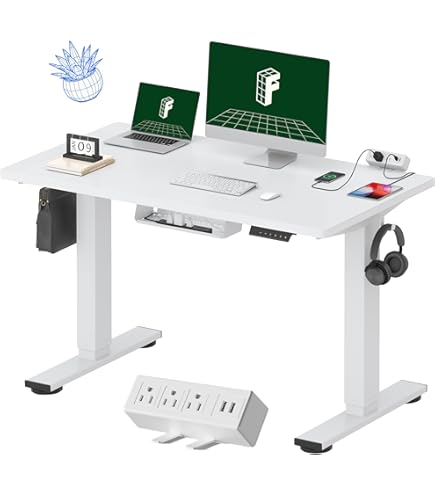 Flexispot E1W ホワイト FLEXISPOT EN1 One-Piece Electric White Standing Desk 55 x 28