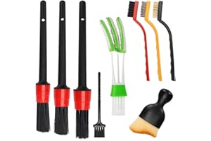 VIDSPL Auto Car Detailing Brush Set Car Interior Cleaning Kit Includes 3 Boar Hair Detail Brush,3 Wire Brush, 3 Air Vent Brush for Cleaning Car Interior Exterior, Dashboard Engines Leather Wheel