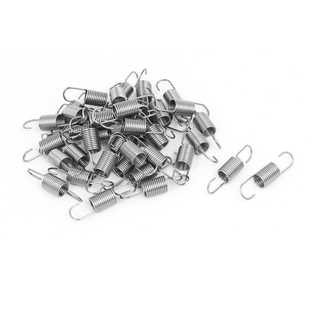Sourcingmap 10mmx7mmx0.7mm Stainless Steel Dual Hook Tension Spring Silver Tone 40pcs