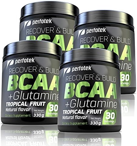 4 Pack Perfotek BCAA + GLUTAMINE Amino Acids Powder - Tropical Fruit Natural Protein Mix Drink for Muscles - 120 servings