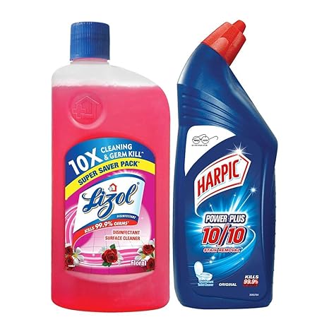 Lizol Cleaning Combo (Lizol - 975 ml (Floral), Harpic Power Plus - 1 L (Original))