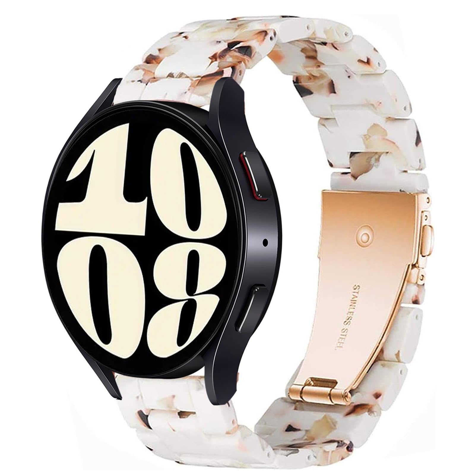 Miimall Resin Strap for Samsung Galaxy Watch 7 FE 6 5 4 40mm 44mm/6 Classic 43mm 47mm/5 Pro 45mm/4 Classic, 20mm Lightweight Band with Stainless Steel Buckle Wristband for Galaxy Watch 7(Nougat)