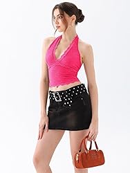 REORIA Womens Sexy V Neck Lace Halter Backless