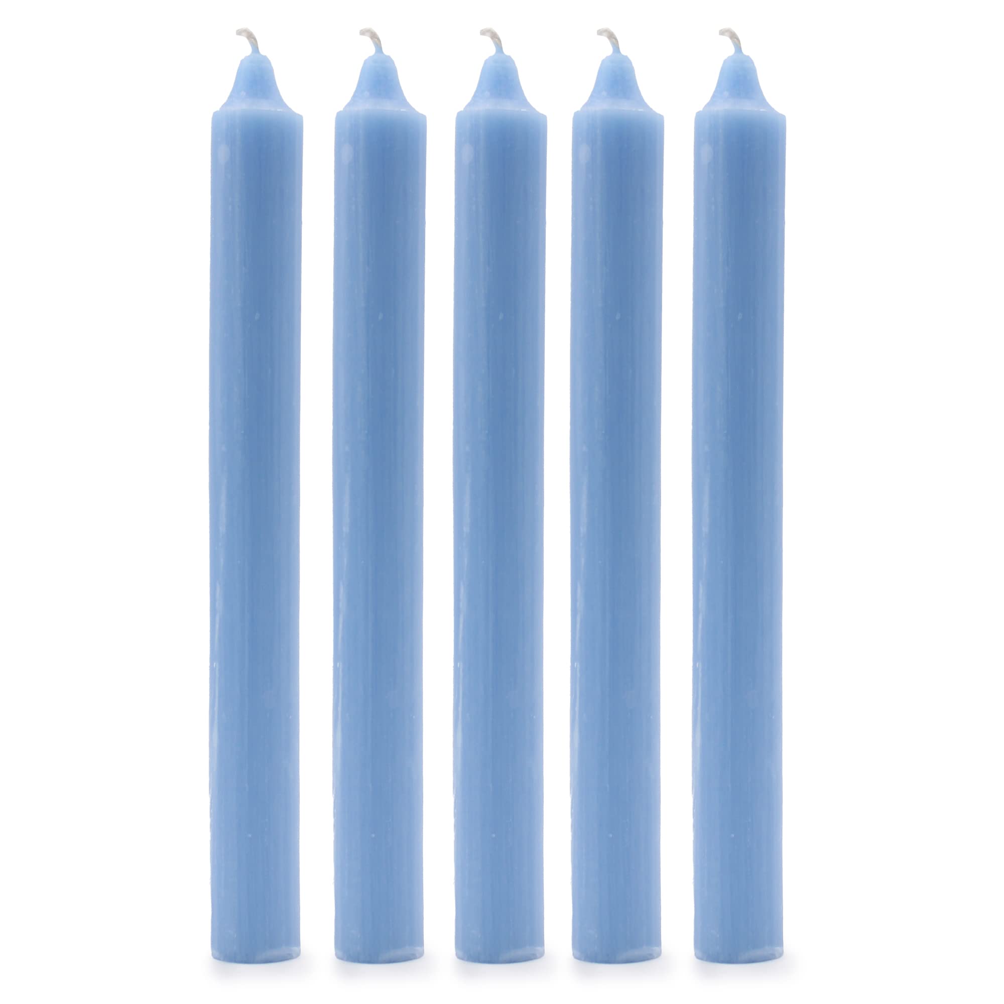 Solid Colour Dinner Candles, Pack of 5 Handmade Candles 20cm x 2cm Rustic Look Bistro Style Taper Candles (Rustic Sea Blue)