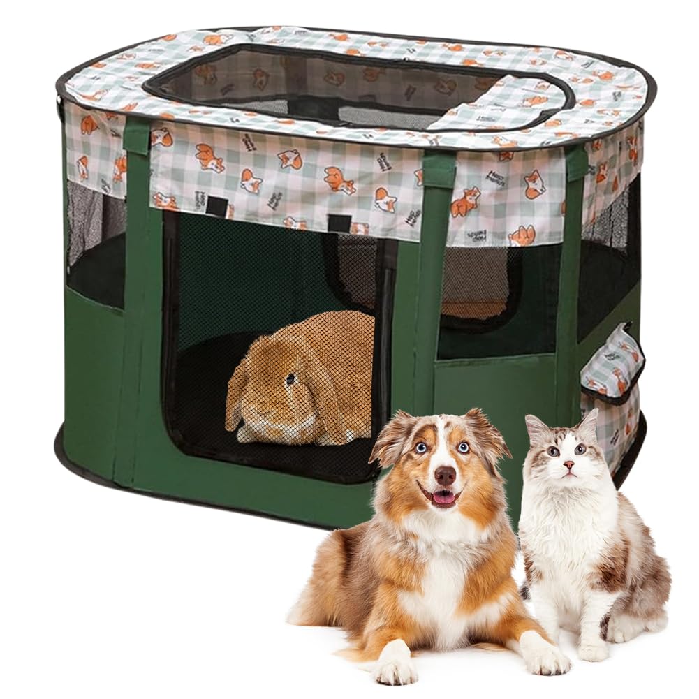 Peelanmall Puppy Playpen Animal Playpen Foldable for Dogs, Puppy Run Oxford Fabric Dog Kennel, Puppy Run Rectangular Tent for Dogs Rabbits Guinea Pigs Cats for Indoor or Outdoor Use, 70 x 55 x 40 cm, Light Green