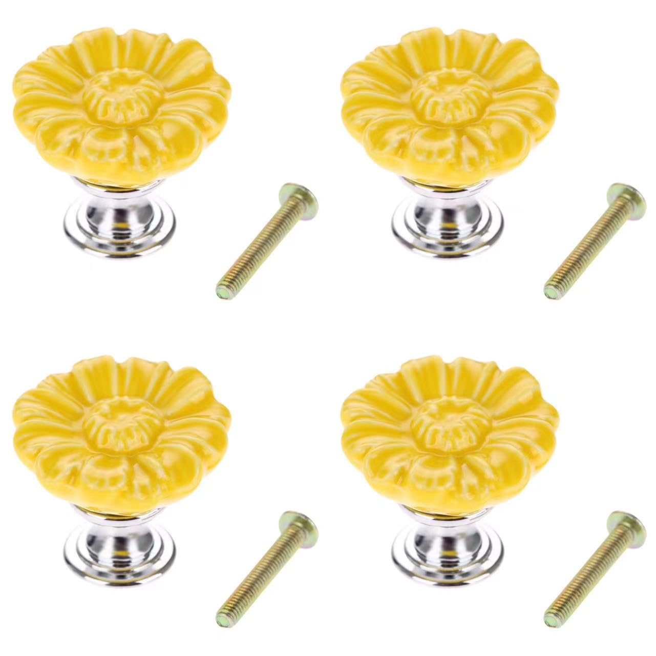 MUXSAM Vintage Flower Cabinet Knobs Ceramic Kitchen Cupboard Drawer Door Pull Handles (Yellow, 4Pcs)