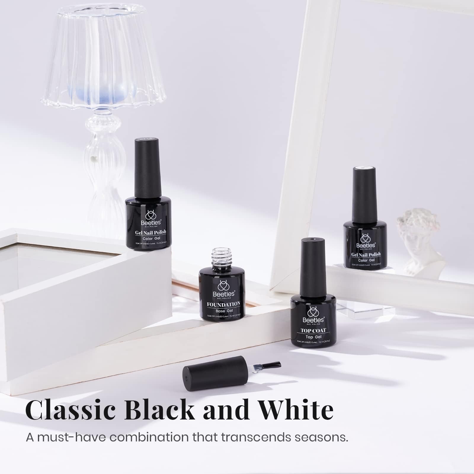 Beetles Gel Nail Polish Set- 4Pcs 7.5ml Black White Gel Nail Polish with No Wipe Top Coat and Base Coat Set Soak Off UV LED Lamp Manicure Salon DIY at Home Gifts for Her Women - Image 2
