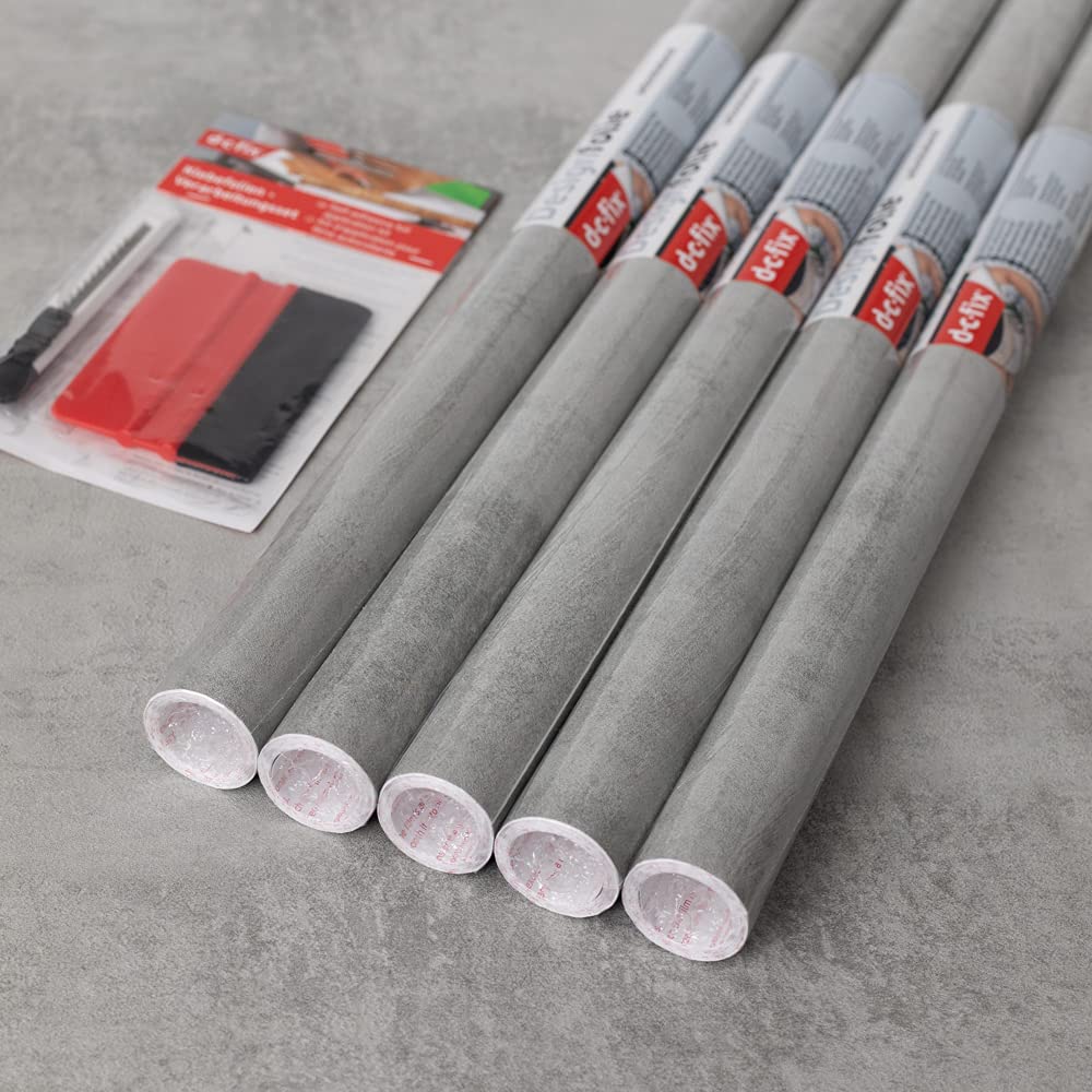 67.5cm x 2m (Pack of 5 + App Kit) d-c-fix CONCRETE GREY sticky back plastic vinyl wrap film (346-8166)